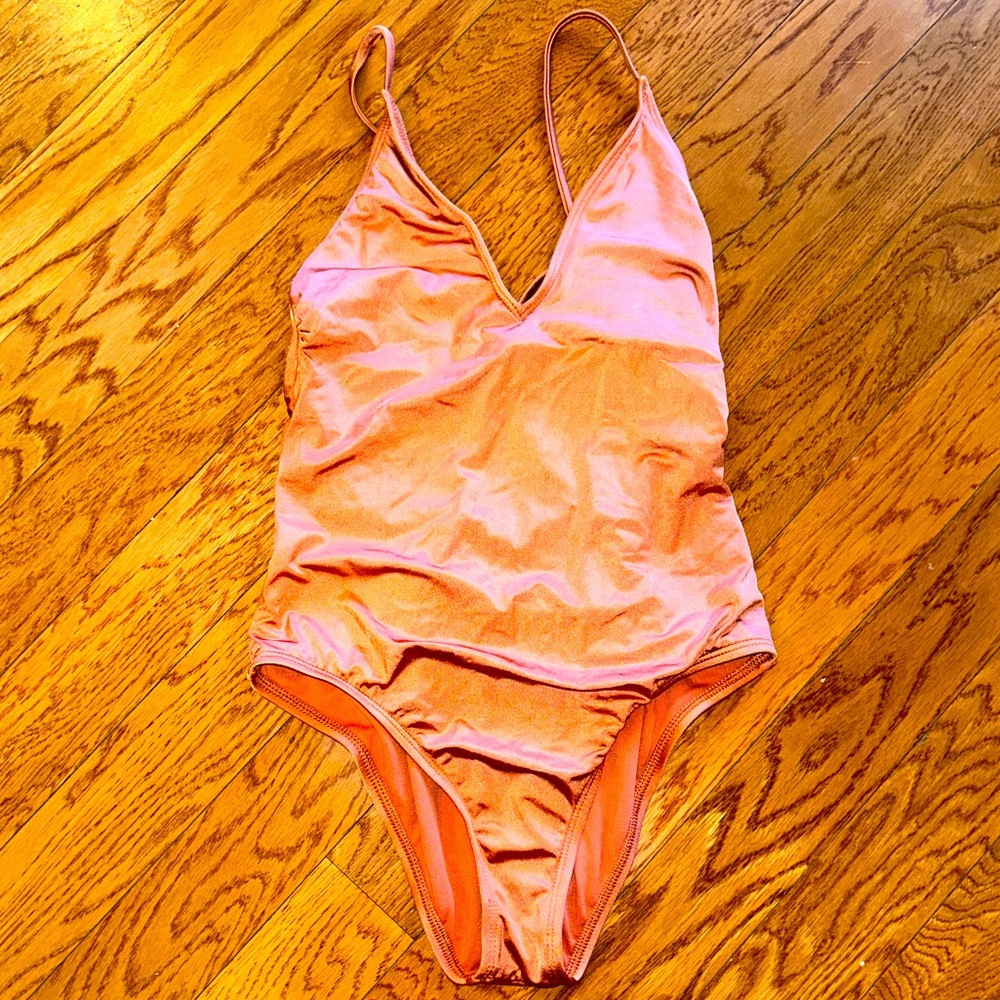 Shimmery rose gold colored one piece swimsuit!